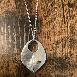 Silver-tone Leaf Pendant Necklace with Bee Accent
